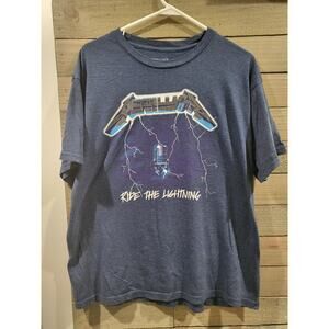 Metallica Ride The Lightning Heavy Metal Music Blue 2XL XXL Short Sleeves Shirt